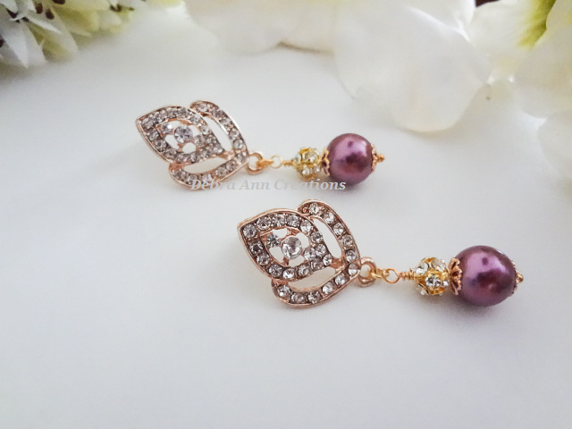 Thumbnail: Pearl and Gold Crystal Wedding Earrings BRER4033