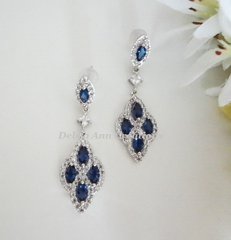 Thumbnail: Sold Out!Sapphire CZ Teardrop Pendant Bridal Necklace Set BRNKST5003