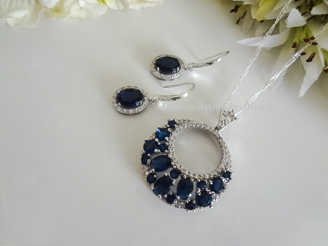 Thumbnail: Sold! Sapphire Cubic Zirconia Necklace and Earrings Set BRNKST5018