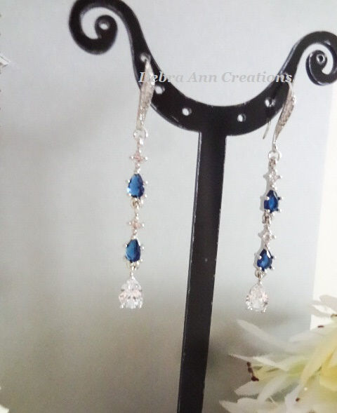 Thumbnail: Sapphire Crystal Teardrop Wedding Earrings BRER4067