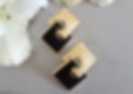Vintage 1980's Black and Cream Enamel Double Square Stud Post Earrings with Gold Rope Trim