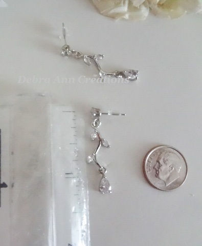 Thumbnail: Cubic Zirconia Crystal Leaf and Teardrop Wedding Earrings BRER4073