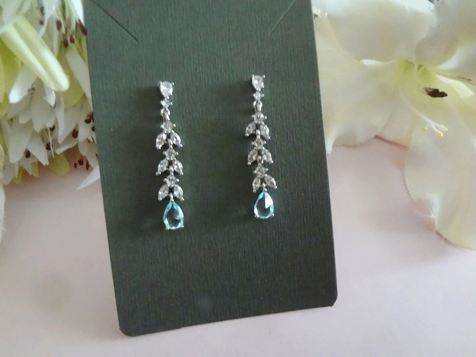 Light blue teardrop cz leaf wedding earrings