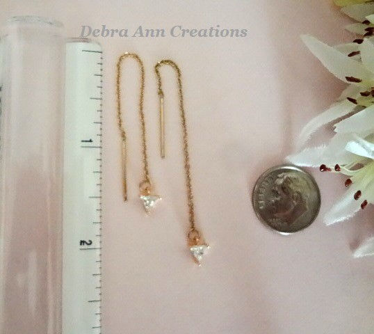 Thumbnail: Gold Threader Earrings with CZ Triangle Dangle Size View