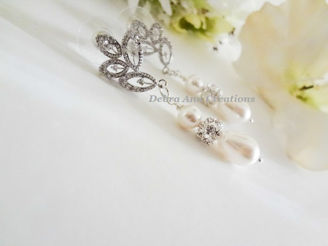 Pearl and Crystal Tear Drop Wedding Earrings BRER4016