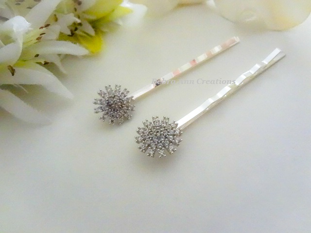 Thumbnail: Cubic Zirconia Crystal Flower Wedding Hair Pins