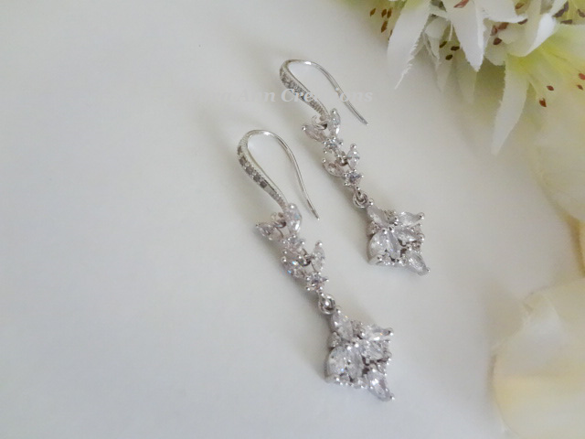 Thumbnail: Crystal Cubic Zirconia Diamond Marquise Wedding Earrings BRER4057