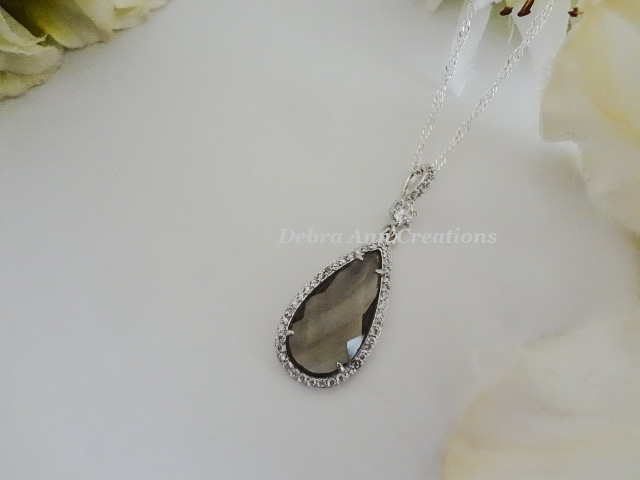 Thumbnail: Grey Crystal Teardrop Necklace and Earrings BRNKST5022