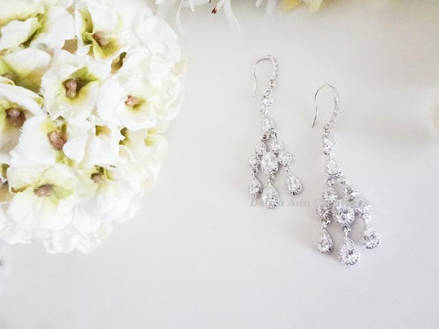 Thumbnail: Sold Out! CZ Teardrop Chandelier Wedding Earrings