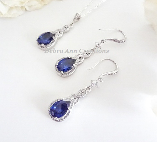 Thumbnail: Sapphire CZ Wedding Earrings BRER4028