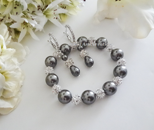 Pearl and Crystal Wedding Bracelet Set BRSTPL2009