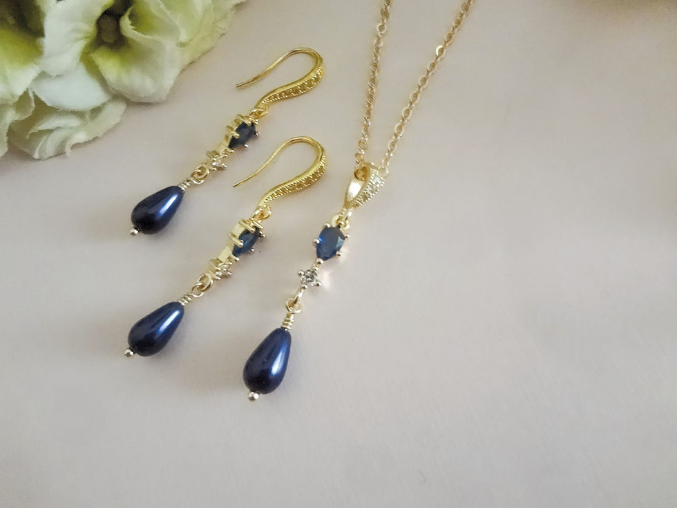 Thumbnail: Sapphire and Blue Pearl Necklace and Earrings Set