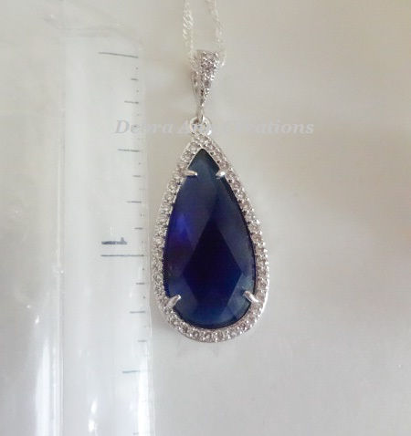 Thumbnail: Sapphire Cubic Zirconia Long Teardrop Pendant Necklace