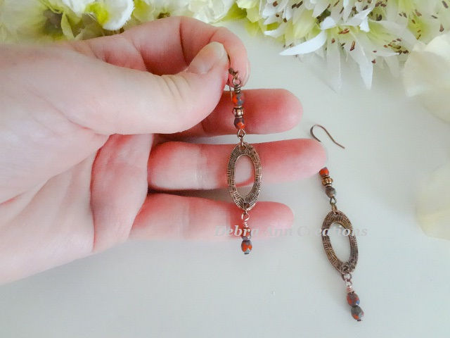 Thumbnail: Antique Copper Long Oval Hoop Earrings FSER7006