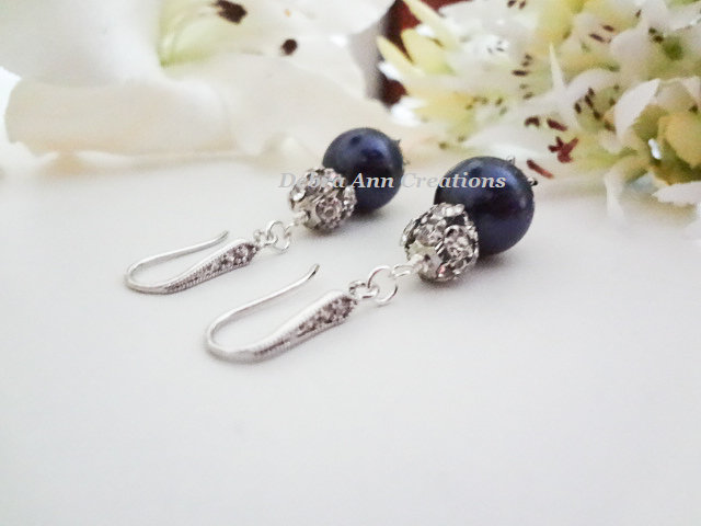 Thumbnail: Pearl and Round Crystal Pave Bridal Drop Earrings BRER4019