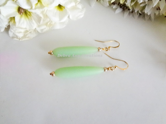Thumbnail: Green Teardrop Sea Glass Earrings FSER7001