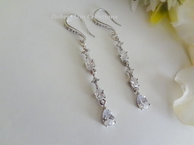 Thumbnail: Crystal Teardrop Long Wedding Earrings BRER4059