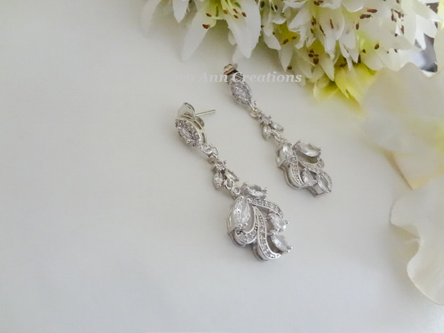 Thumbnail: Cubic Zirconia Crystal Leaf Wedding Earrings BRER4062