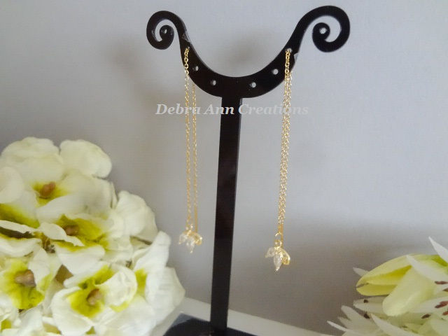 Thumbnail: CZ Leaf Threader Wedding Earrings BRER4082