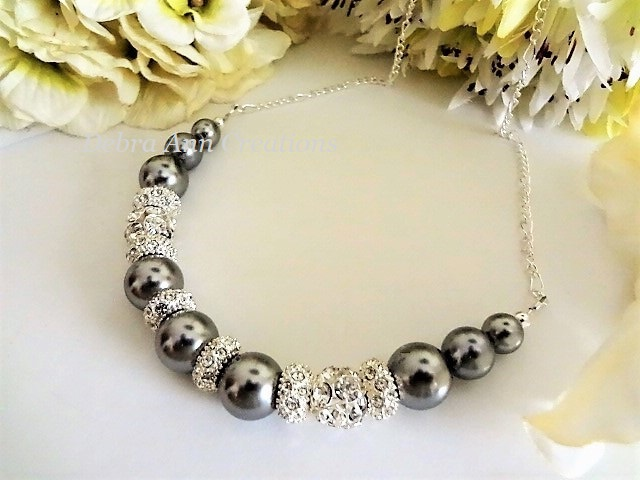 Thumbnail: Pearl and Crystal Pave Collar Bridal Necklace