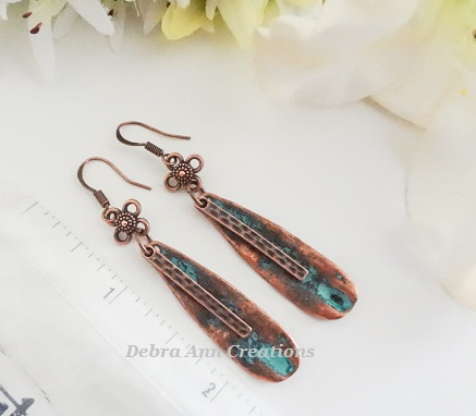 Thumbnail: Antique Copper Patina Teardrop Earrings FSER7002