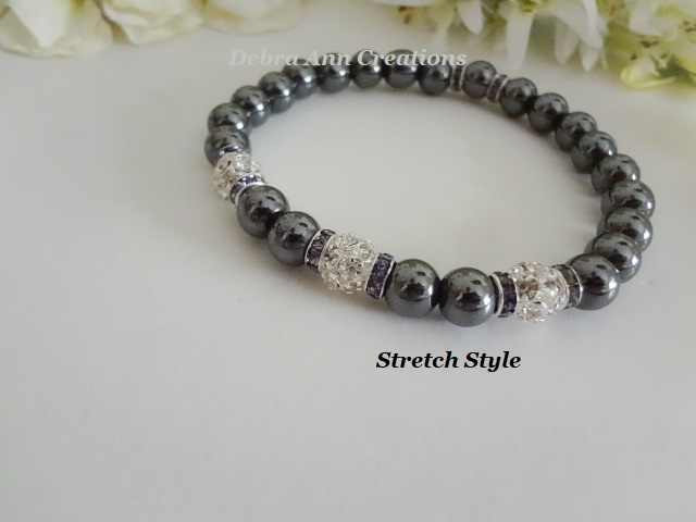 Thumbnail: Dark Grey Hematite and Crystal Formal Bracelet BRHEM3022