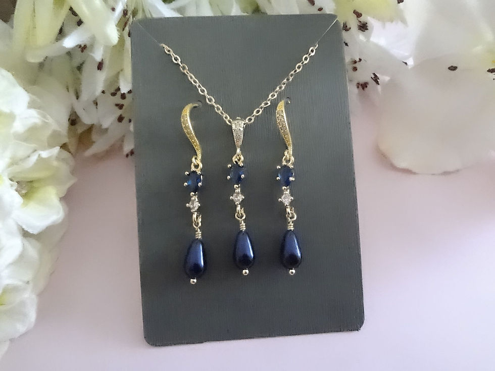 Thumbnail: Sapphire and Blue Pearl Necklace and Earrings Set