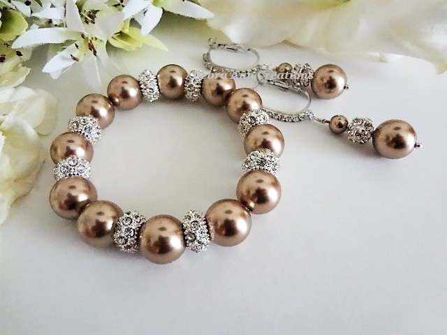 Thumbnail: Pearl and Pave Crystal Wedding Bracelet Set BRSTPL2002