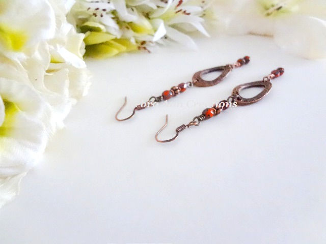 Thumbnail: Antique Copper Long Oval Hoop Earrings FSER7006