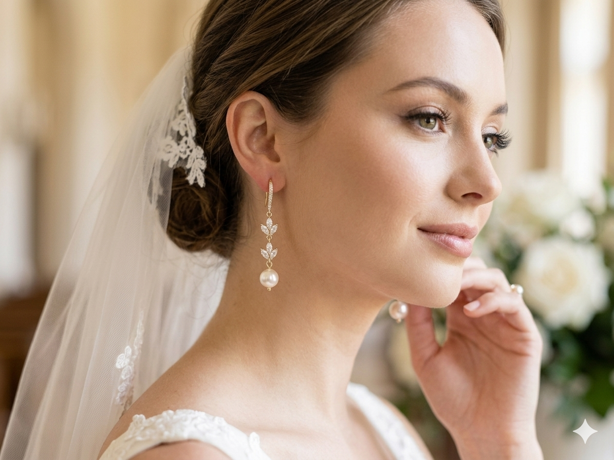 Pearl and Crystal Bridal Drop Earrings BRER4052