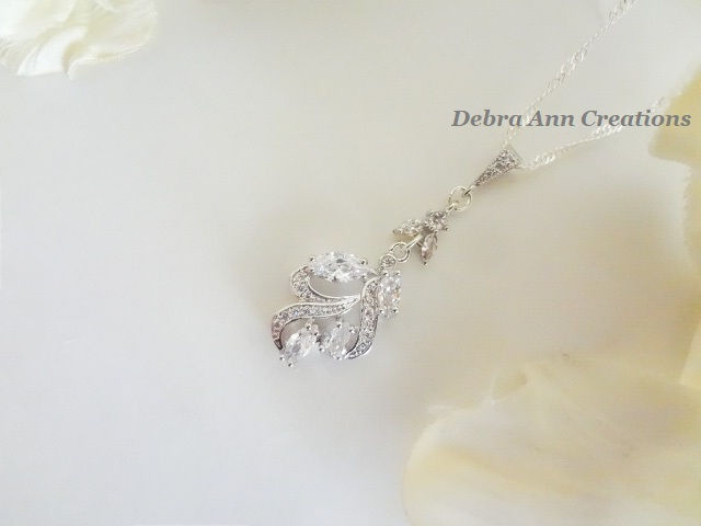 Thumbnail: Crystal Marquise Leaf Bridal Necklace