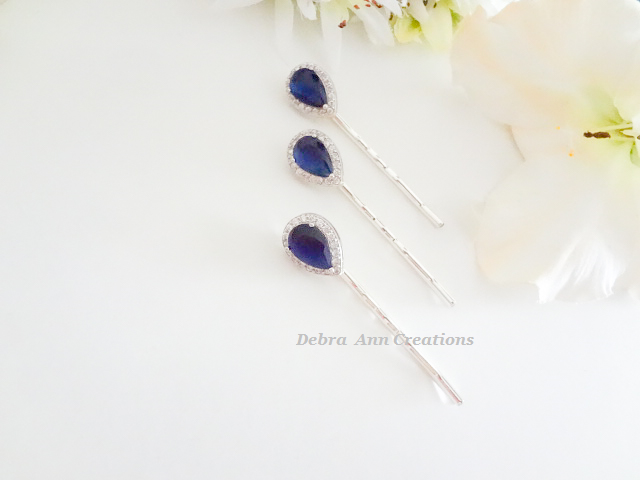Thumbnail: Sapphire Teardrop Wedding Hair Pins