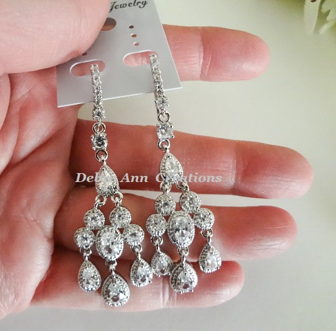 Thumbnail: Sold Out! CZ Teardrop Chandelier Wedding Earrings