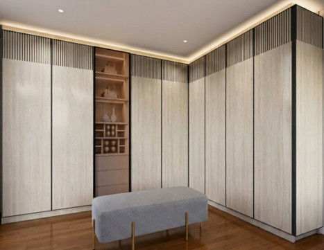 The wall between the master bedroom and an adjacent bedroom has been hacked down so that the space can become a wardrobe area.