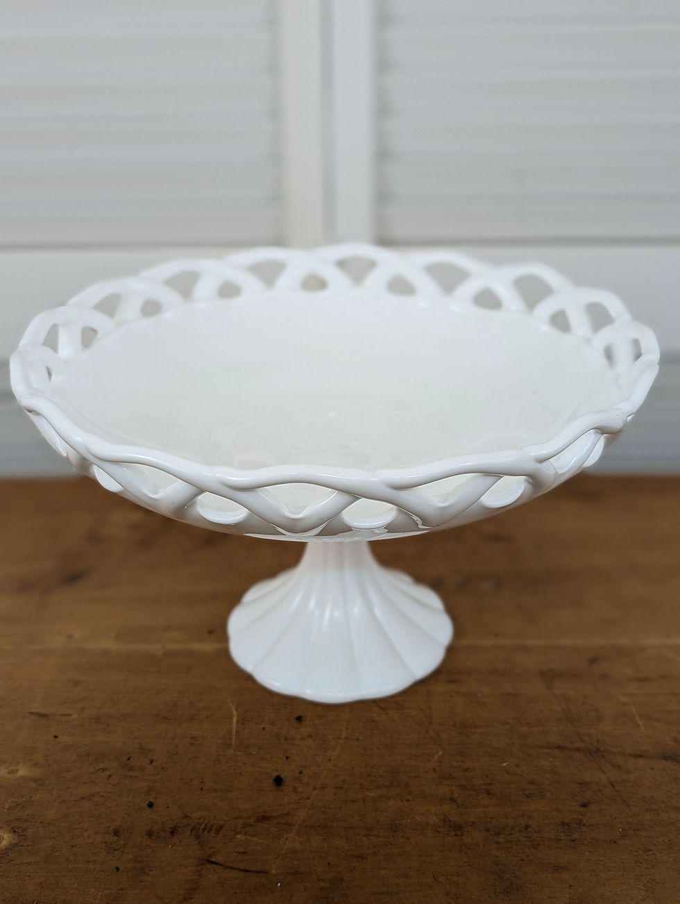 Thumbnail: Large Milk Glass Bowl on Pedestal with Lattice Accent "Old Colony"