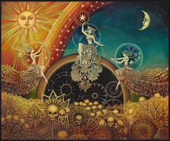 Three Fates Moirai Goddess Art 20x24 Giclée Canvas Print Pagan Mythology Psychedelic Bohem