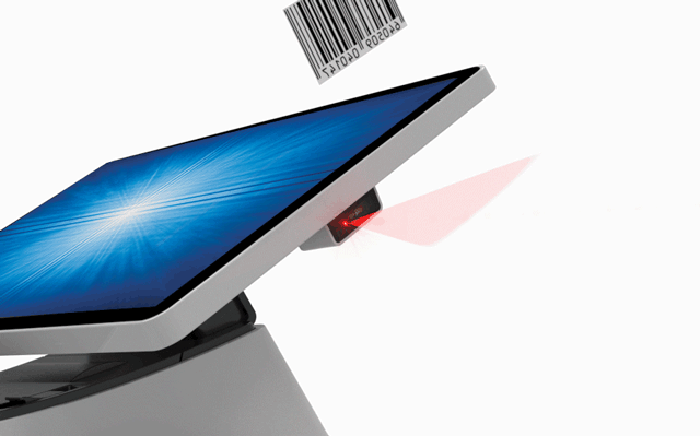 Elo Paypoint POS with built in barcode scanner on side for easy access