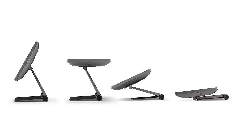 Adjustable stand allows monitor to fold flat against surface