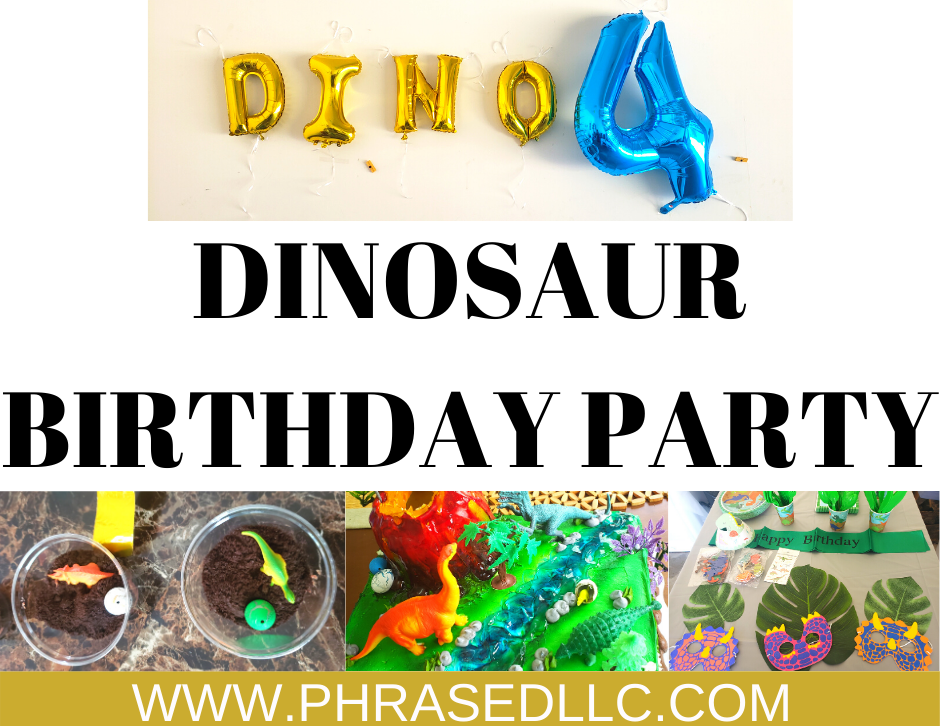 Dinosaur birthday party for the little Dinofour in your life. Includes dinosaur birthday invitations, dino four tshirt, cake and more.