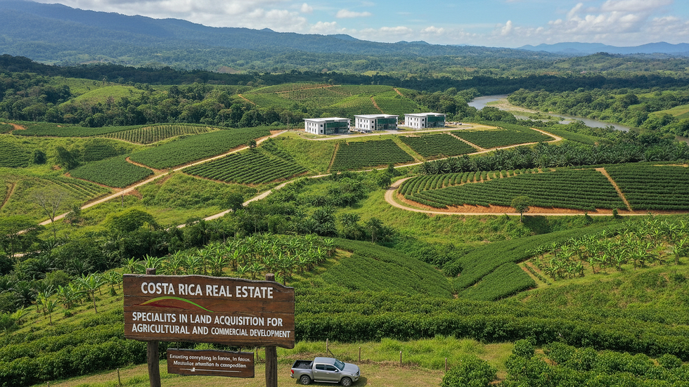 Wide angle view of lush green farmland in Southern Zone Costa Rica