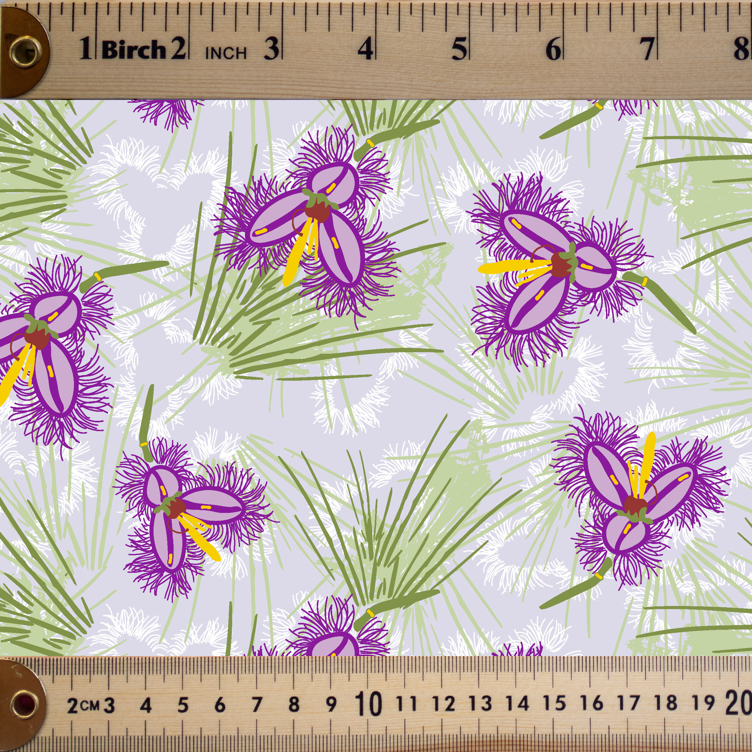 Purple and Yellow Orchids on Textured Mauve to scale