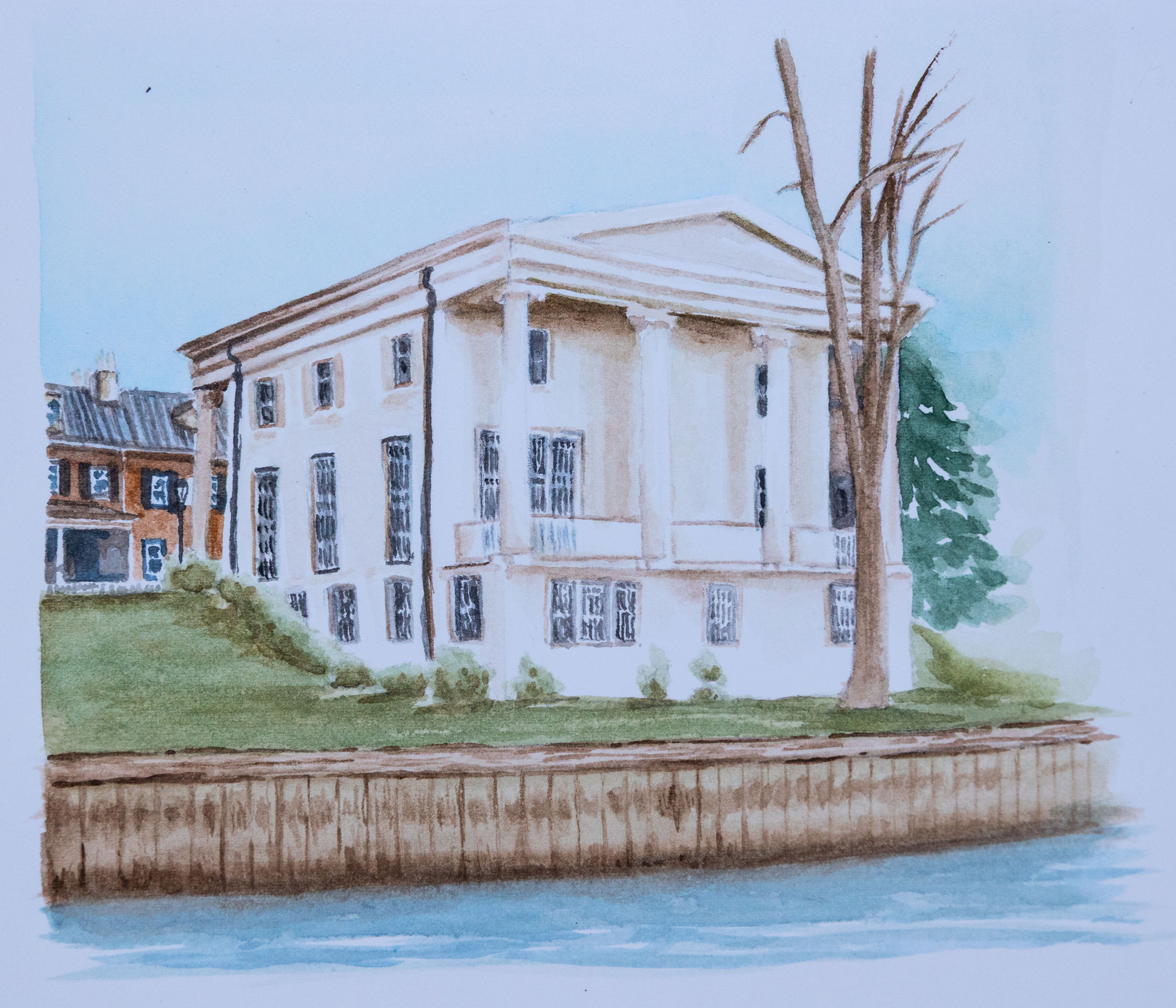 Vintage White Building Print