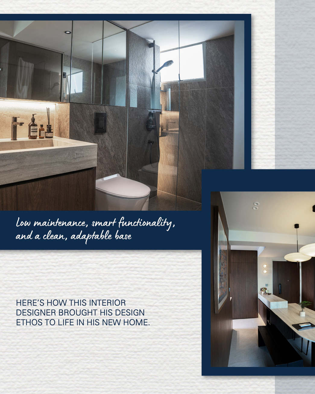 Close-up of a GROHE shower fixture set against a clean, modern bathroom interior by Adjective Design Office.