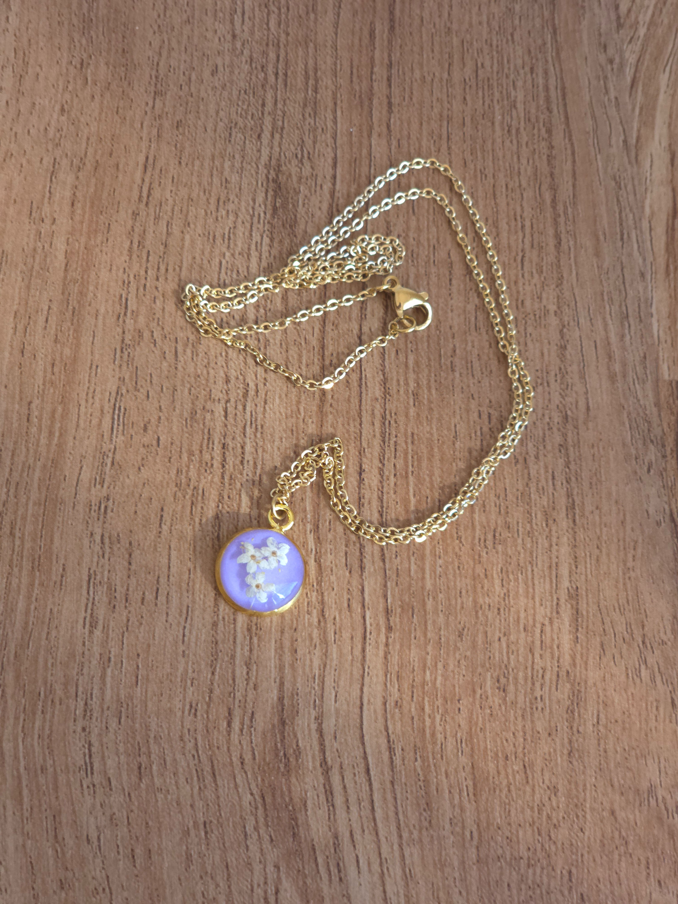 Spring Pastel Lavender Elderberry Pressed Flower Necklace
