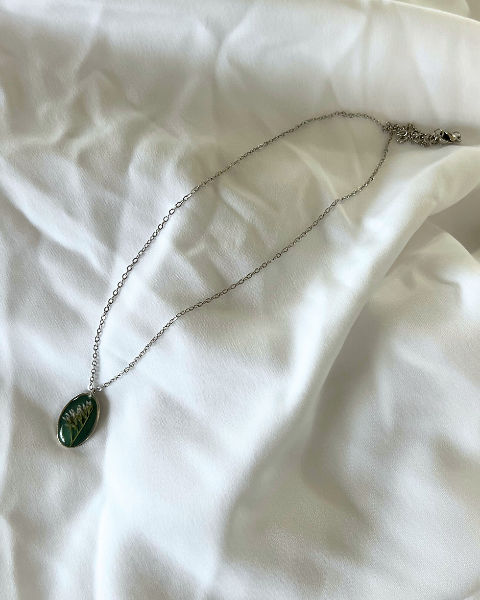 Thumbnail: Refined Silver Sage and Lavender Pressed Flower Necklace