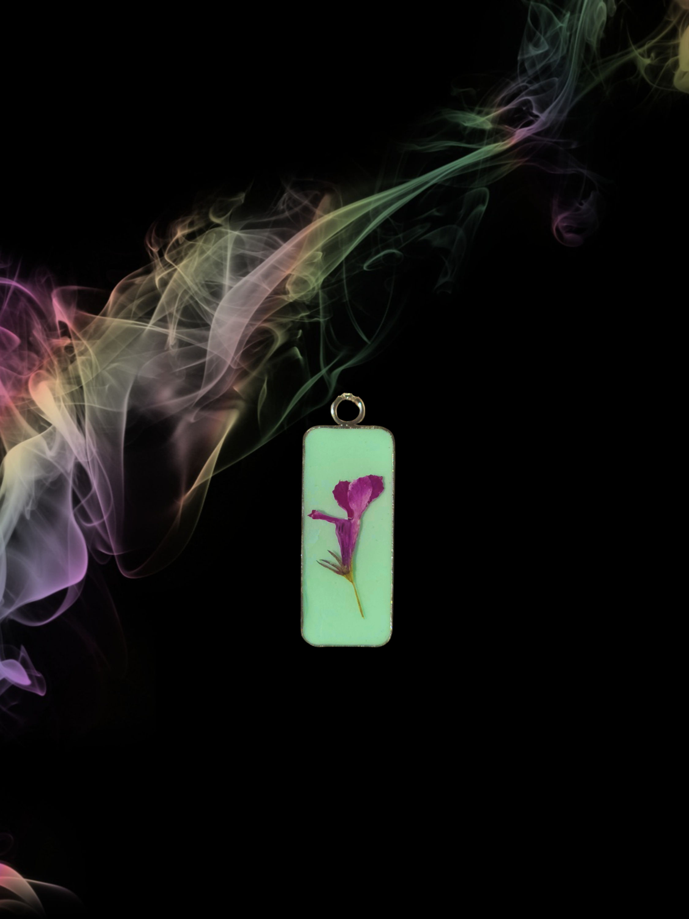 Mint and Purple Rectangular Pressed Flower Necklace
