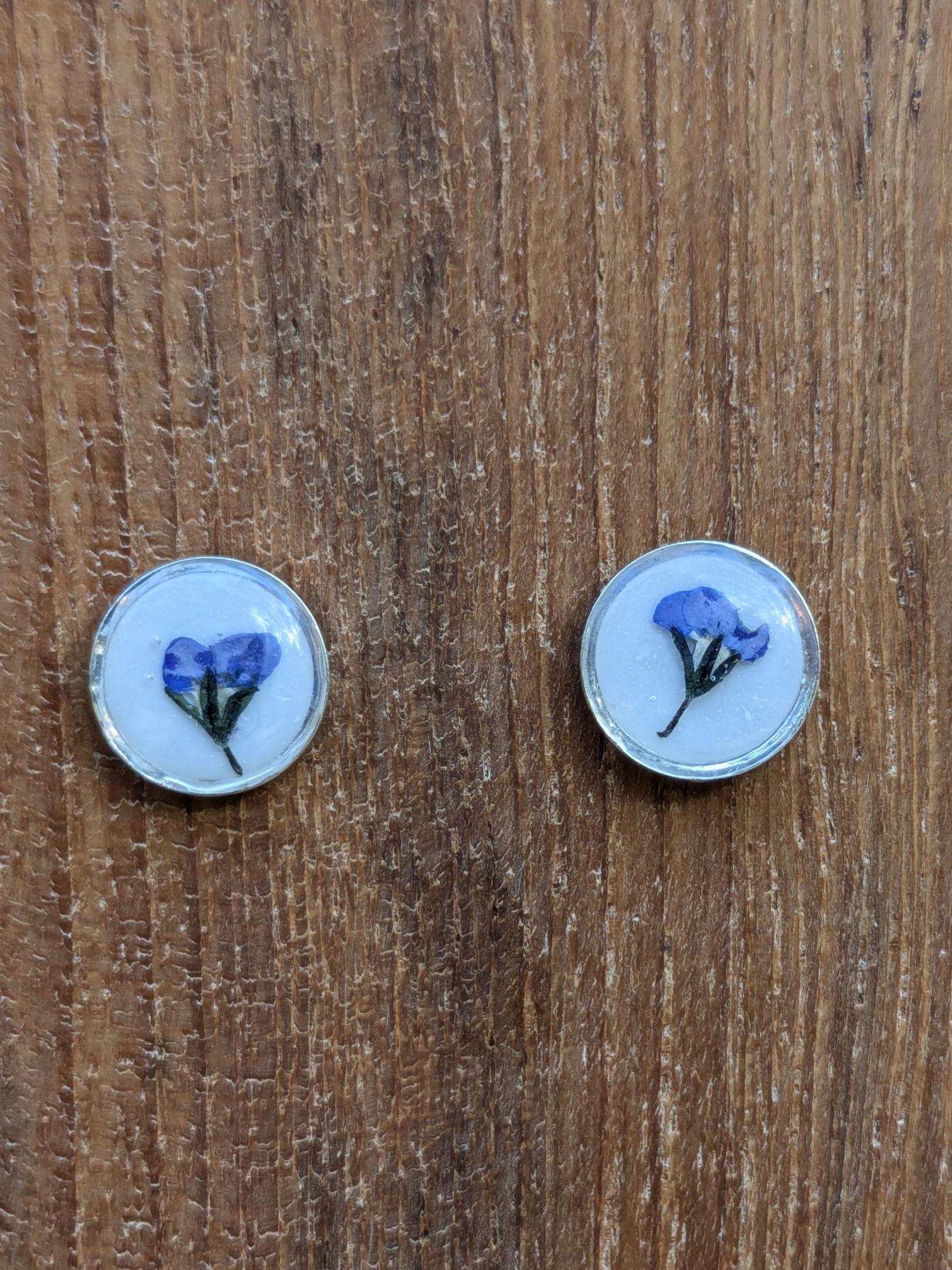 Stainless Steel & White Framed Stud Earrings