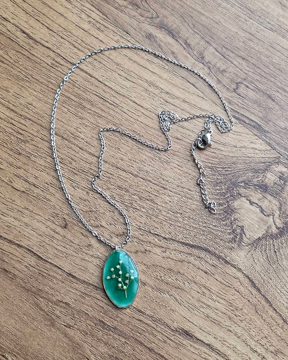Thumbnail: Statement Green Pressed Multi-Flower Necklace
