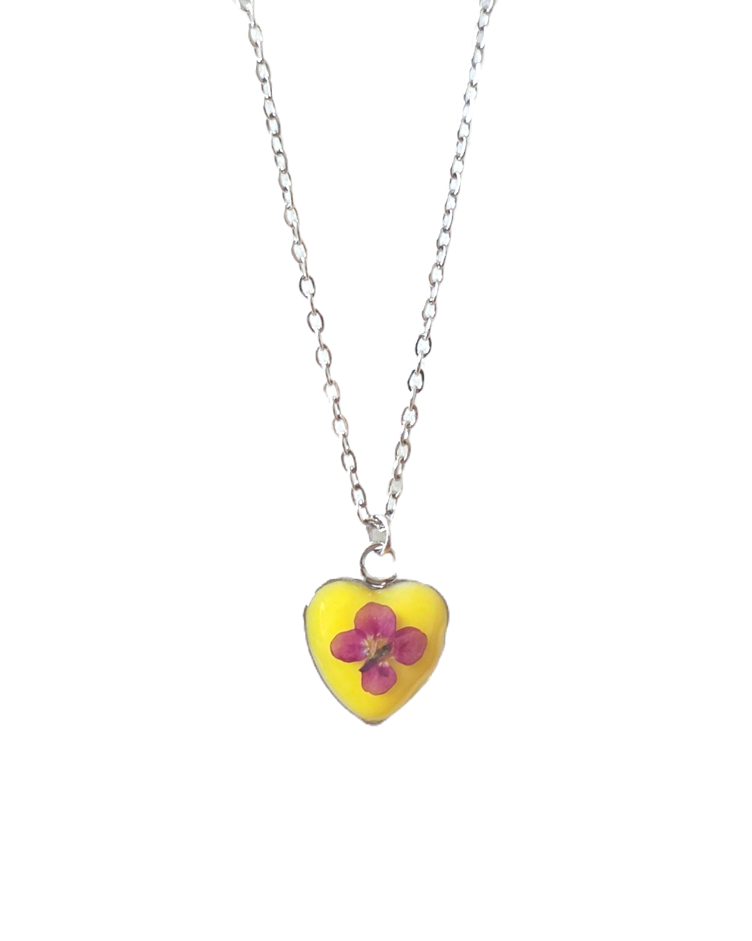 Heart Shaped Raspberry Lemonade Pressed Flower Necklace