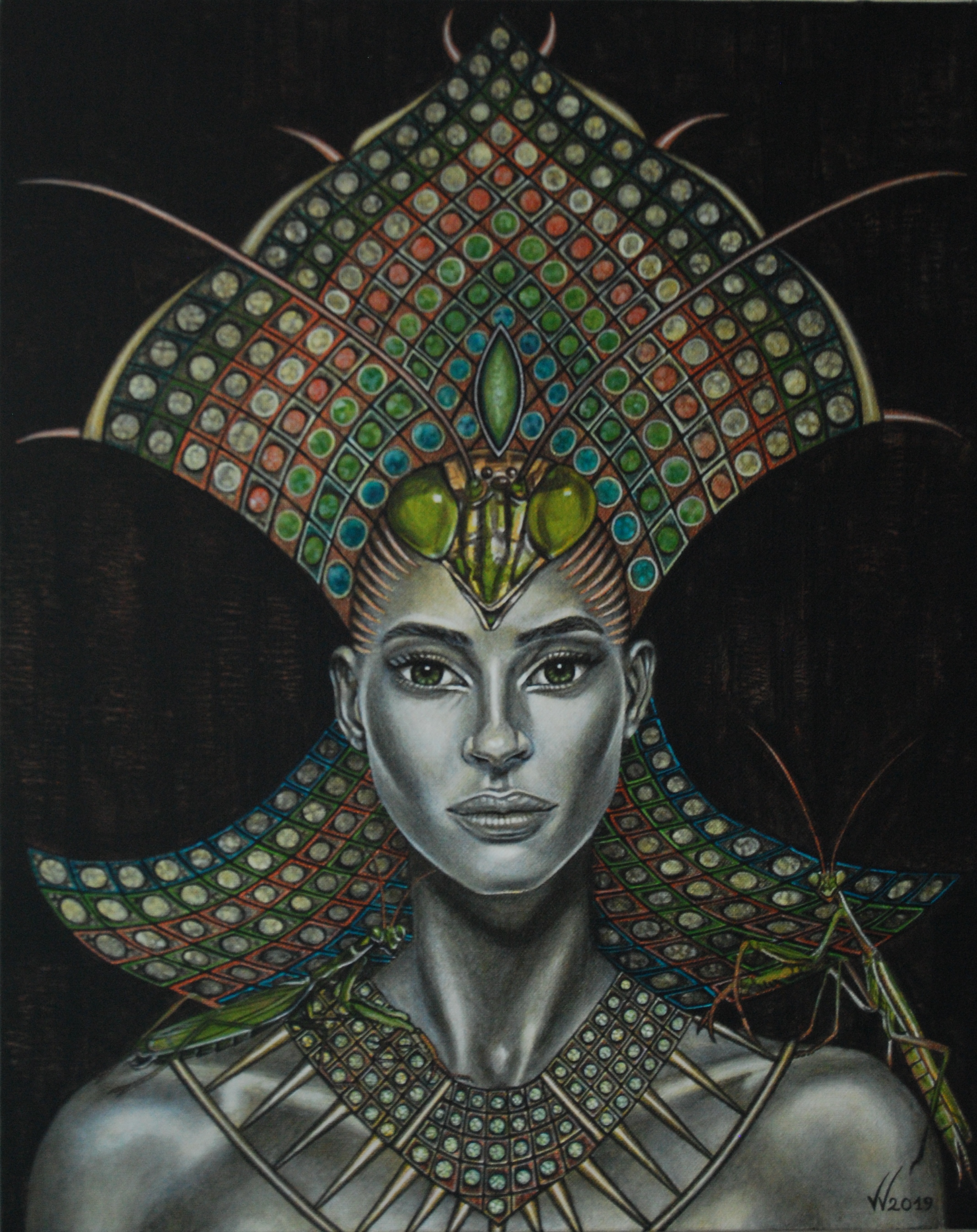 Queen with mantises